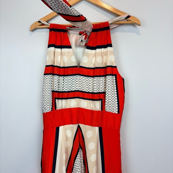 ELIZA J Poppy Stripe Scarf Print Crepe de Chine Bow Tie Back Maxi Gown Dress - Picture 5 of 16